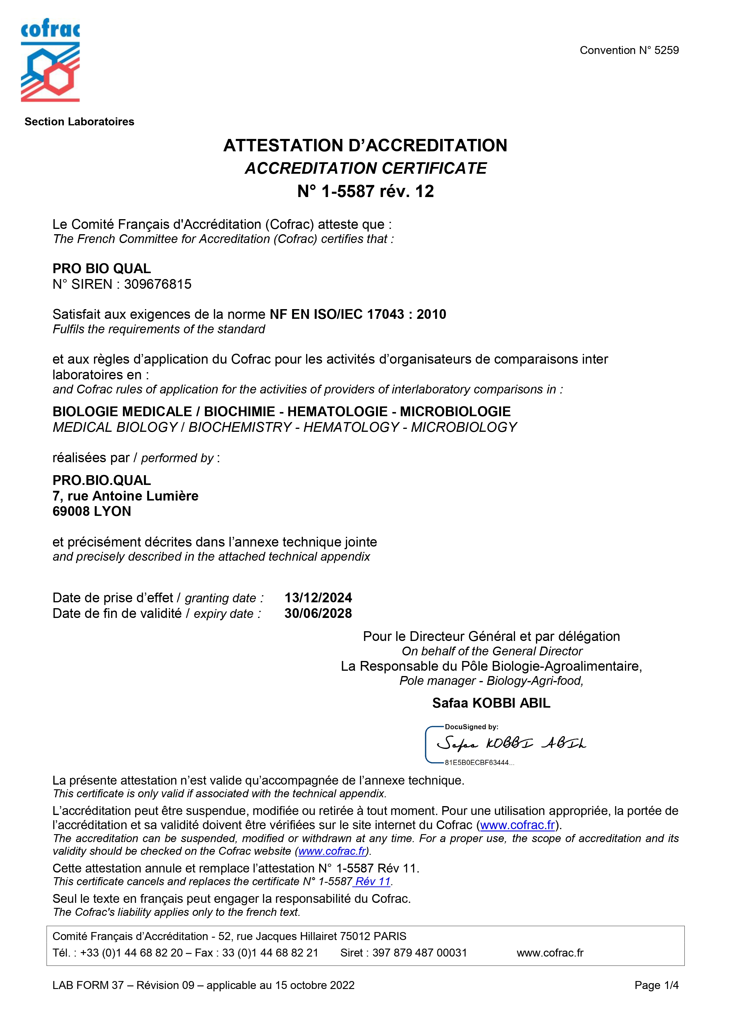 Attestation D'accréditation ISO17043